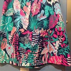 Talbots Navy Blue Pink Green Tropical Floral Print Pencil Skirt